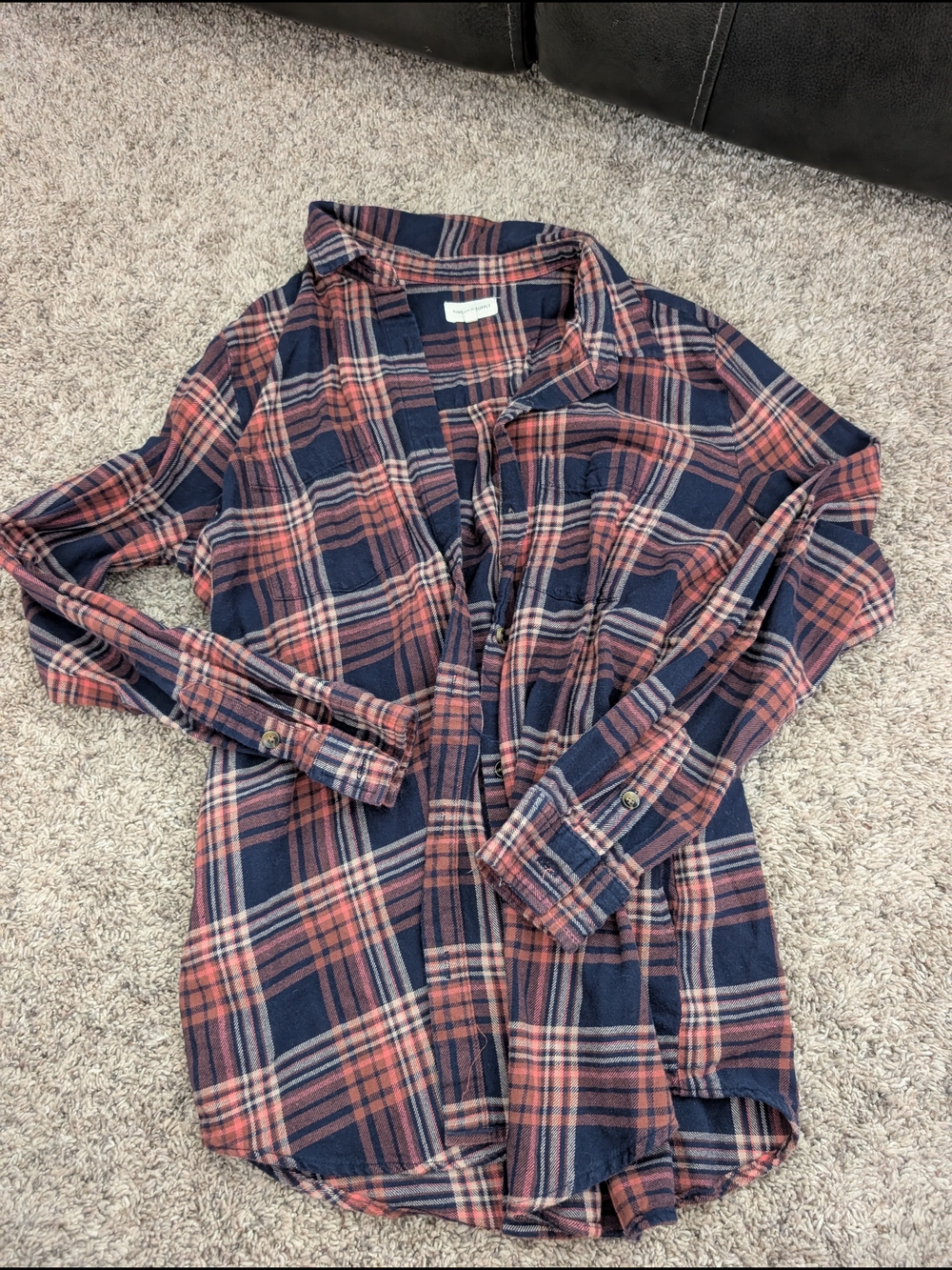 Classic Navy & Rust Plaid Button-Up Shirt